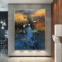 Handmade Oil Painting Canvas Wall Art Decoration Modern Abstract Landscape Egrets In the Reeds for Home Decor Rolled Frameless Unstretched Painting Lightinthebox - thumbnail