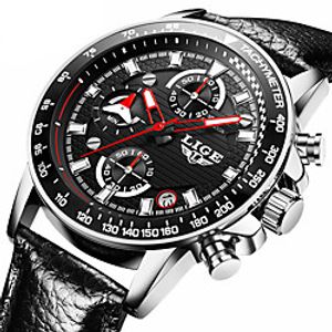 LIGE Men's Sport Watch Analog Quartz Modern Style Stylish Casual Water Resistant / Waterproof Calendar / date / day Day Date / Stainless Steel / Stainless Steel / Leather miniinthebox