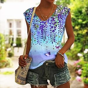 Women's Tank Top Pink Purple Green Floral Print Sleeveless Holiday Basic V Neck Regular Floral S miniinthebox