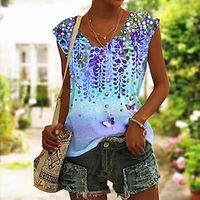 Women's Tank Top Pink Purple Green Floral Print Sleeveless Holiday Basic V Neck Regular Floral S miniinthebox - thumbnail