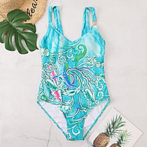 Women's Swimwear One Piece Monokini Swimsuit Print Blue Swimwear Bathing Suits New Party Casual  Fashion Lightinthebox