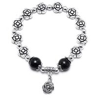 Silver Crystal Bracelet Rose Flower Bead Bracelets for Women