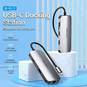 VENTION Support Power Delivery Function TOHHB USB 3.0 USB C to USB 3.0 USB 3.0 USB C RJ45 HDMI USB Hub 6 Ports For Windows, PC, Laptop miniinthebox
