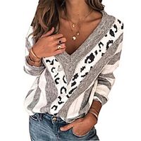 Women's Stylish Leopard Sweater Long Sleeve Sweater Cardigans V Neck Fall Gray Lightinthebox - thumbnail