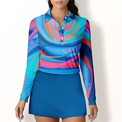 Women's Polo Shirt Golf Shirt Button Up Polo Breathable Quick Dry Moisture Wicking Long Sleeve Golf Apparel Golf Clothes Regular Fit Printed Spring Autumn Tennis Golf Pickleball miniinthebox