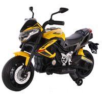 Megastar Ride On Kawasaki Styled 12 V Ride On Motorcycle Rubber Tires Hand Driven - Yellow (UAE Delivery Only)