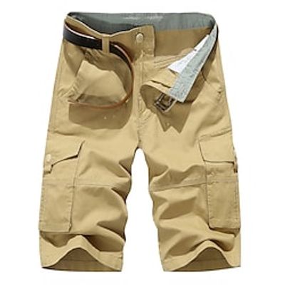 Men's Cargo Shorts Shorts 6 Pocket Plain Comfort Outdoor Daily Going out 100% Cotton Fashion Streetwear ArmyGreen Khaki Lightinthebox