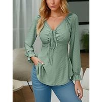 Women's Blouse Plain Black Pink Green Long Sleeve Work Casual Holiday Fashion Modern V Neck Form Fit Spring   Fall Lightinthebox - thumbnail