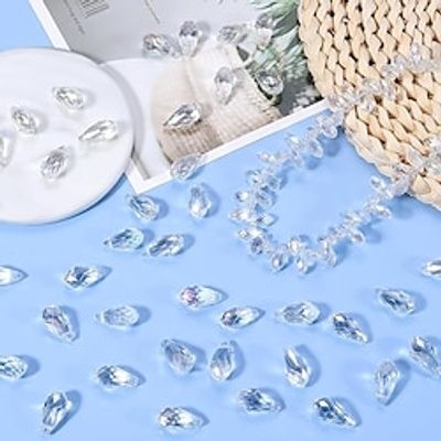 50pcs Crystal Glass Beads - 8x13mm Teardrop Faceted Rondelle Spacer Beads Bulk Loose Beads for Jewelry Making DIY Crafts miniinthebox