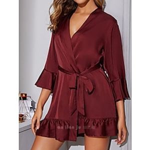 Women's Night Dress Mini Dress Polyester Casual Cozy Ruffle Solid Colored V Neck Home Lounge White Pink 2023 Spring Summer S M L Lightinthebox
