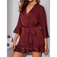 Women's Night Dress Mini Dress Polyester Casual Cozy Ruffle Solid Colored V Neck Home Lounge White Pink 2023 Spring Summer S M L Lightinthebox - thumbnail