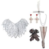 6 Pcs 1920s Flapper Costume Accessories Women's Shawl Wraps Feather Headpiece Necklace Fishnet Tights Gloves Earrings Retro Vintage Roaring 20s Lightinthebox - thumbnail