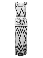 Geometric Printed Bodycon Sleeveless Long Pencil Dress