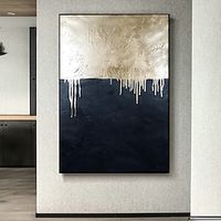 Black and Gold Wall Art Abstract Wall Art Large Handmade Wall Art  Gold Foil Handpainted Modern Minimalist Wall Art Abstract Painting No Frame Lightinthebox - thumbnail