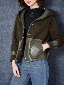 OUBOGJ Fleece PU Leather Patchwork Coat