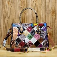 Women's Tote Shoulder Bag Messenger Bag Diaper Bag Tote Cowhide Daily Holiday Zipper Color Block Snake Print Rainbow Lightinthebox - thumbnail