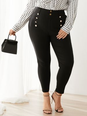 YOINS Plus Size Black Pocket Design Pants YOINS Plus Size Black Pocket Design Pants