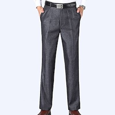 Men's Dress Pants Trousers Pocket Straight Leg Plain Office Work Business Chic  Modern Formal Black Blue Micro-elastic Lightinthebox