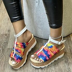 Women's Sandals Platform Sandals Gladiator Sandals Roman Sandals Platform Round Toe PU Color Block Red Black Rainbow miniinthebox