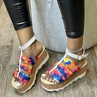 Women's Sandals Platform Sandals Gladiator Sandals Roman Sandals Platform Round Toe PU Color Block Red Black Rainbow miniinthebox - thumbnail