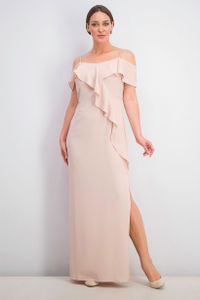 Womens Flounce Crepe Dres  Pink