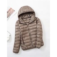 Women's Parka Quilted Coat Cropped Puffer Jacket Lightweight Winter Coat Warm Windproof Zipper Hooded Coat with Pocket Casual Minimalism Jacket Long Sleeve Fall Navy Black White S M Outerwear Lightinthebox - thumbnail