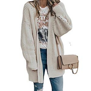 Women's Cardigan Sweater Knitted Solid Color Stylish Basic Casual Long Sleeve Sweater Cardigans Open Front Fall Winter Beige Lightinthebox