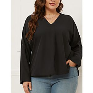 Women's Plus Size Tops Shirt Solid Color Long Sleeve V Neck Casual Fall Winter Black Big Size L XL XXL XXXL 4XL miniinthebox