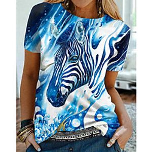 Women's Abstract 3D Printed Painting T shirt Graphic 3D Animal Print Round Neck Basic Tops Blue miniinthebox