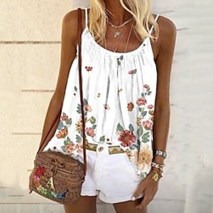 Women's Camisole Tank Top Camis Black White Blue Floral Print Sleeveless Daily Holiday Streetwear Casual U Neck Regular Floral S miniinthebox