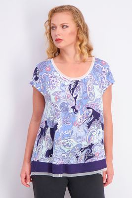 Womens Short Sleeve Pajama Top Blue Combo Womens Short Sleeve Pajama Top Blue Combo