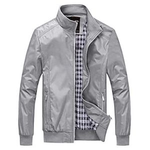 Men's Bomber Jacket Lightweight Jacket Summer Jacket Sport Coat Going out Casual Daily Zipper Standing Collar Fashion Casual Jacket Outerwear Solid Color Zipper Pocket Black Blue Dark Blue miniinthebox