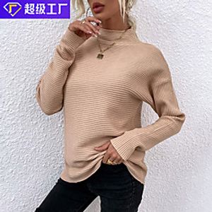 Women's Pullover Knitted Solid Color Elegant Long Sleeve Sweater Cardigans Turtleneck Fall Winter Wine Red Red Brown khaki Lightinthebox