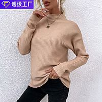 Women's Pullover Knitted Solid Color Elegant Long Sleeve Sweater Cardigans Turtleneck Fall Winter Wine Red Red Brown khaki Lightinthebox - thumbnail