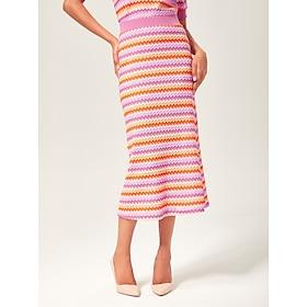 Orange Knitted Stretch Color Block Skirt