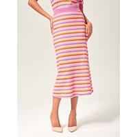 Orange Knitted Stretch Color Block Skirt