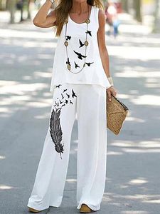 Sleeveless Tops And Casual Loose Pants Two Pieces Suits