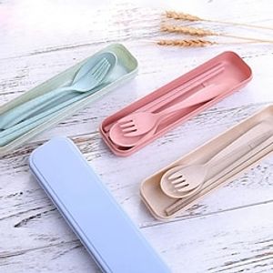 2Sets Wheat Straw Cutlery Set Fork Spoon Chopsticks Three-piece Tableware Children Adult Portable Tableware for Outdoor Travel Suit Lightinthebox