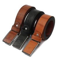 Mens Genuine Leather Vintage Metal Automatic Buckle Waist Band Strap Belt