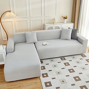 Sofa Seat Cushion Cover Jacquard Slipcover Elastic Couch Armchair Loveseat 4 or 3 Seater Grey Plain Solid Soft Durable Washable Lightinthebox