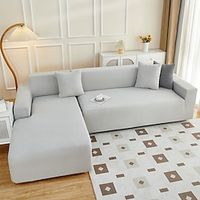 Sofa Seat Cushion Cover Jacquard Slipcover Elastic Couch Armchair Loveseat 4 or 3 Seater Grey Plain Solid Soft Durable Washable Lightinthebox - thumbnail