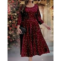 Women's Plus Size Curve Christmas Dress Velvet Dress Casual Dress Solid Color Midi Dress 34 Length Sleeve Crew Neck Fashion Party Wine Fall Winter L XL XXL 3XL 4XL Lightinthebox - thumbnail