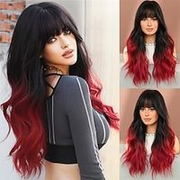 Long Wavy Wigs with Bangs 25in Black Ombre Red Synthetic Wig Heart Resiatant Wigs for Women Daily Party Cosplay Used Lightinthebox Long Wavy Wigs with Bangs 25in Black Ombre Red Synthetic Wig Heart Resiatant Wigs for Women Daily Party Cosplay Used Lightinthebox