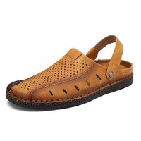 Men Leather Hand Stitching Breathable Hole Toe Protecting Beach Sandals