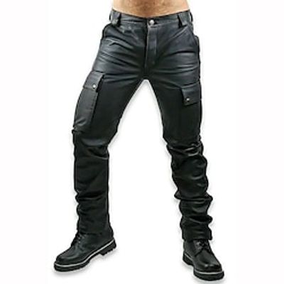 Men's Trousers Faux Leather Pants Casual Pants Pocket Plain Comfort Breathable Outdoor Daily Going out Fashion Casual Black Lightinthebox