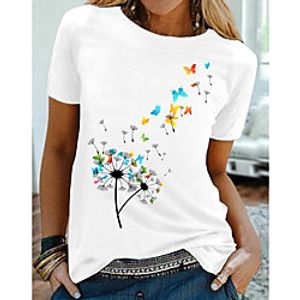 Women's Going out Butterfly Dandelion T shirt Graphic Butterfly Dandelion Print Round Neck Basic Tops White Lightinthebox