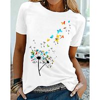 Women's Going out Butterfly Dandelion T shirt Graphic Butterfly Dandelion Print Round Neck Basic Tops White Lightinthebox - thumbnail