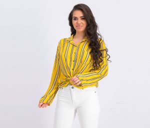 Juniors Striped Twist-Front Button-Up Shirt  Gold