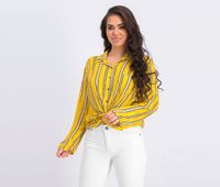 Juniors Striped Twist-Front Button-Up Shirt  Gold - thumbnail