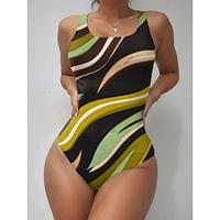 Women's Swimwear One Piece Monokini Bathing Suits Normal Swimsuit Open Back Printing High Waisted Color Block Geometic Scoop Neck Sports Fashion Bathing Suits Lightinthebox